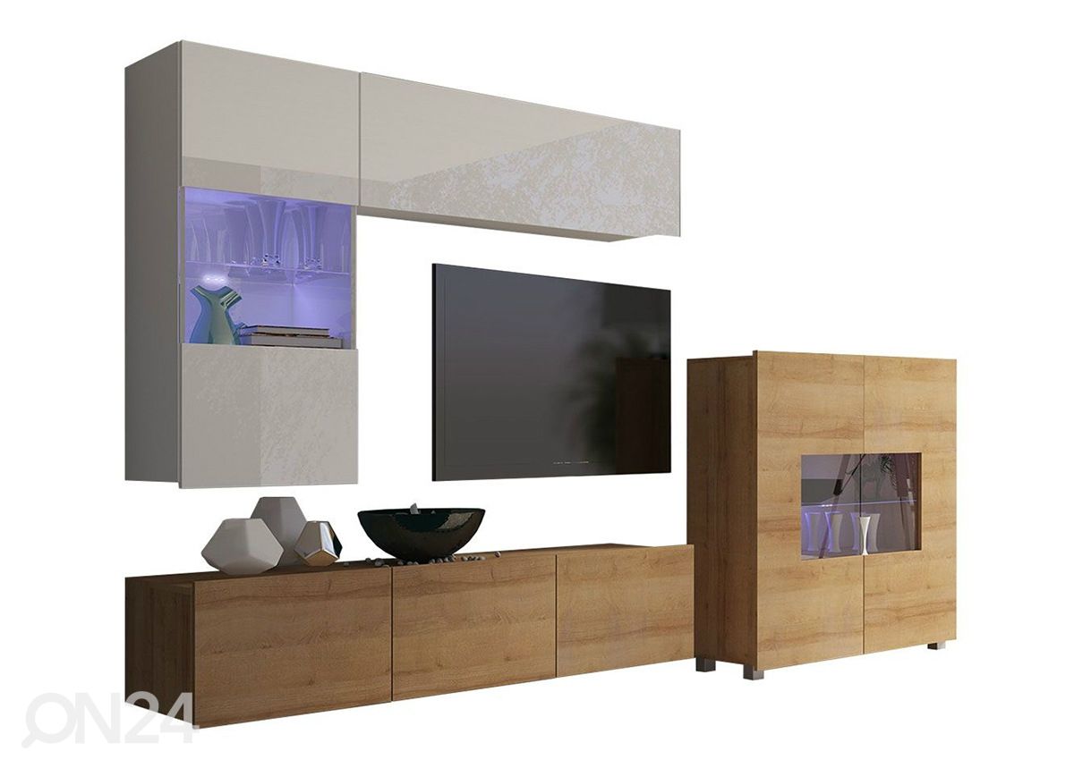 Olohuoneen kalusteryhmä 250 cm + LED-valaistus kuvasuurennos
