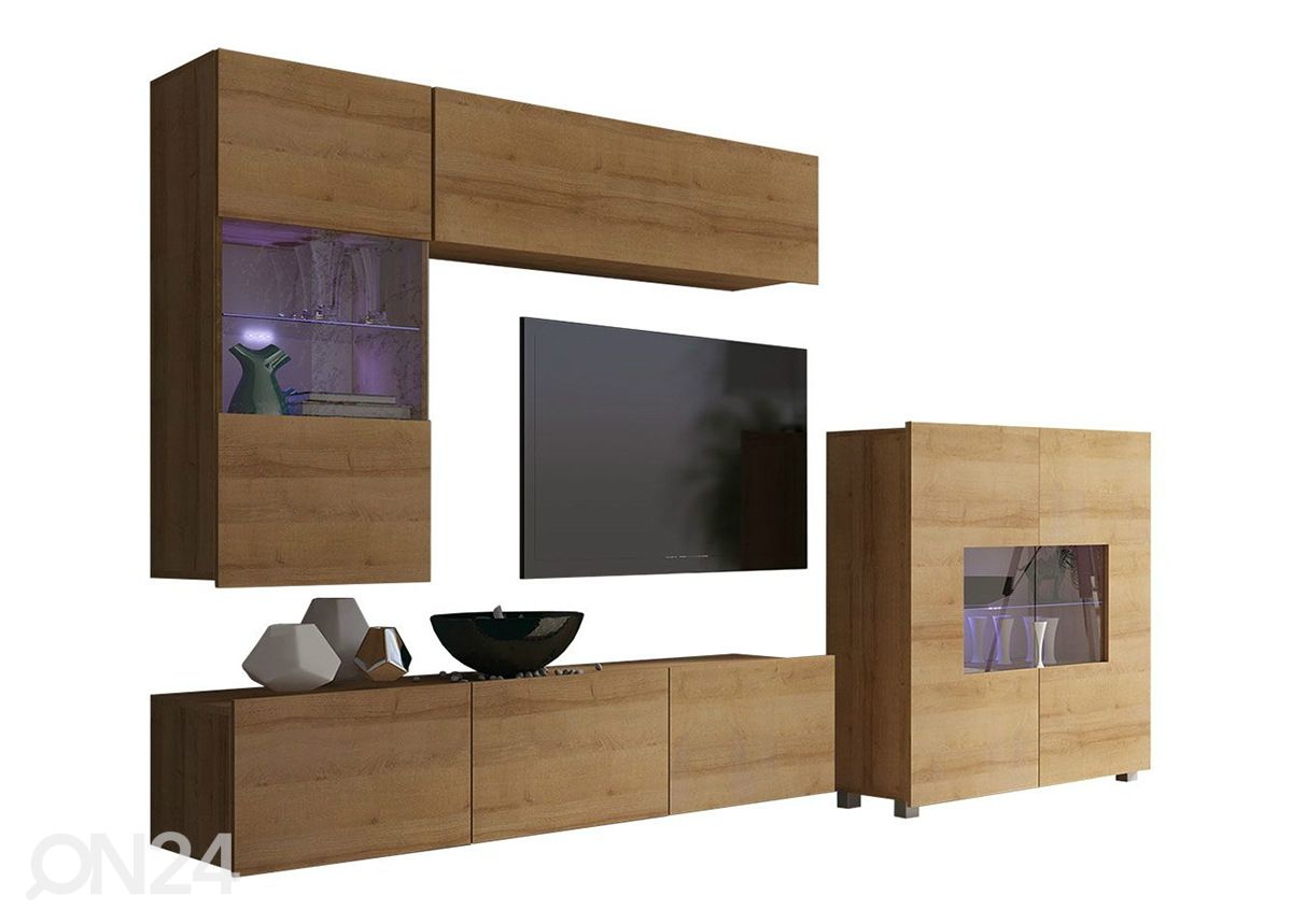Olohuoneen kalusteryhmä 250 cm + LED-valaistus kuvasuurennos