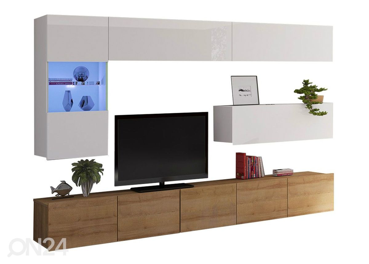 Olohuoneen kalusteryhmä 255 cm + LED valaistus kuvasuurennos