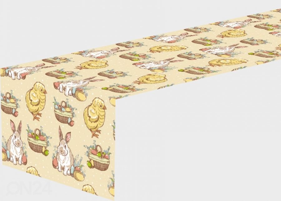 Pöytäliina EASTER CHICKENS AND RABBITS 40x140 cm kuvasuurennos