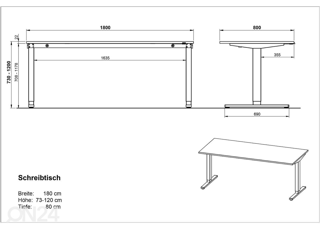Sähkötyöpöytä Agenda 180 cm kuvasuurennos