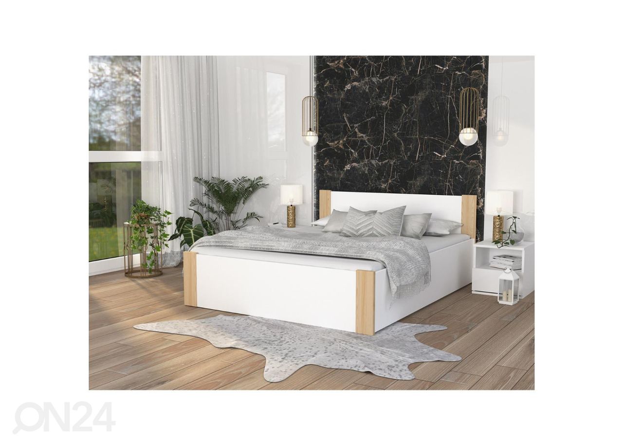 Sänky 180x200 cm, valkoinen/ mänty kuvasuurennos