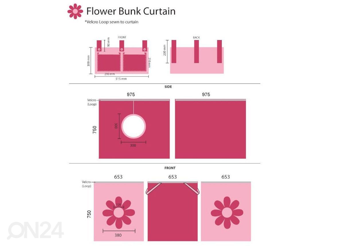Sänkyverho Pino Pink Flower 90x200 cm kuvasuurennos