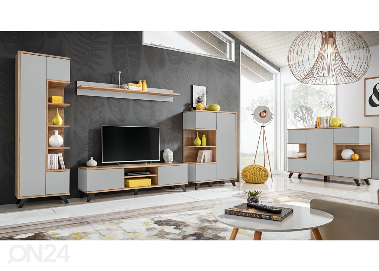 Seinähylly Bogota, perla harmaa/ riviera tammi kuvasuurennos