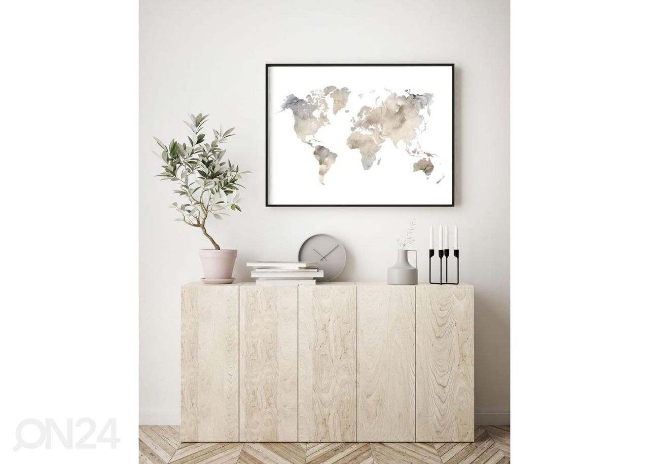 Seinäjuliste Beige maailmankartta 21x30 cm kuvasuurennos