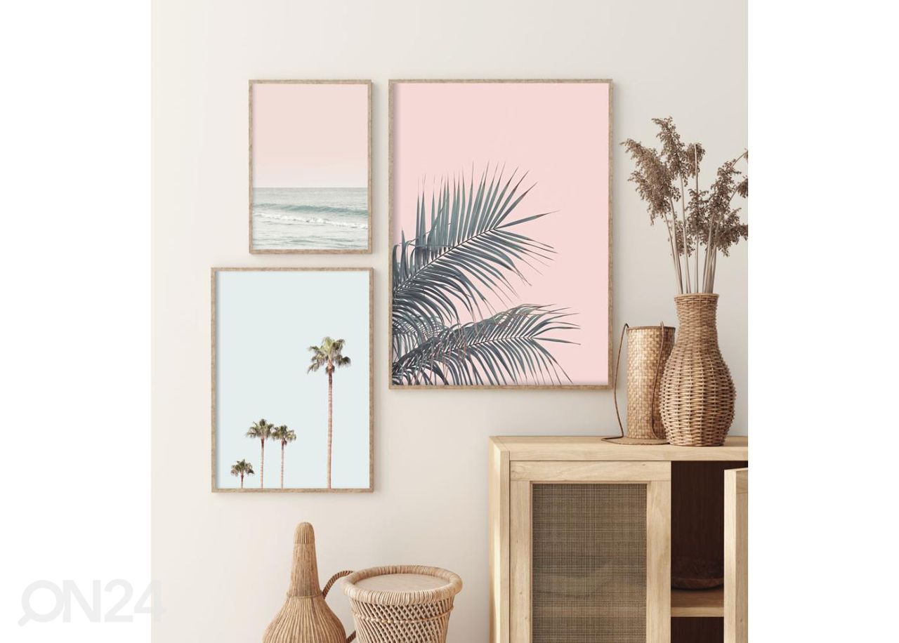 Seinäjuliste Meri vaaleanpunaisessa auringonlaskussa 21x30 cm kuvasuurennos