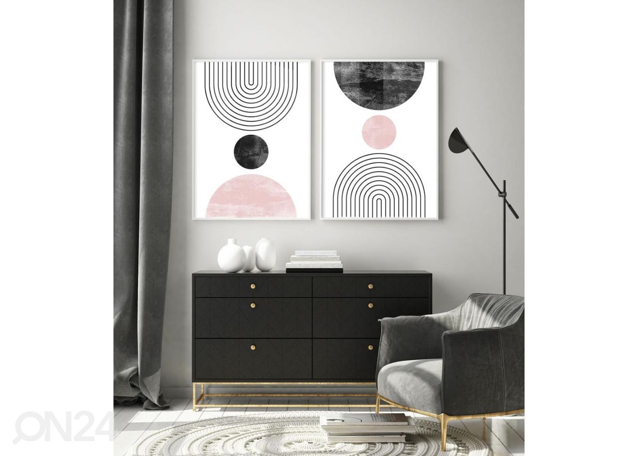 Seinäjuliste Vaaleanpunainen geometria 21x30 cm kuvasuurennos
