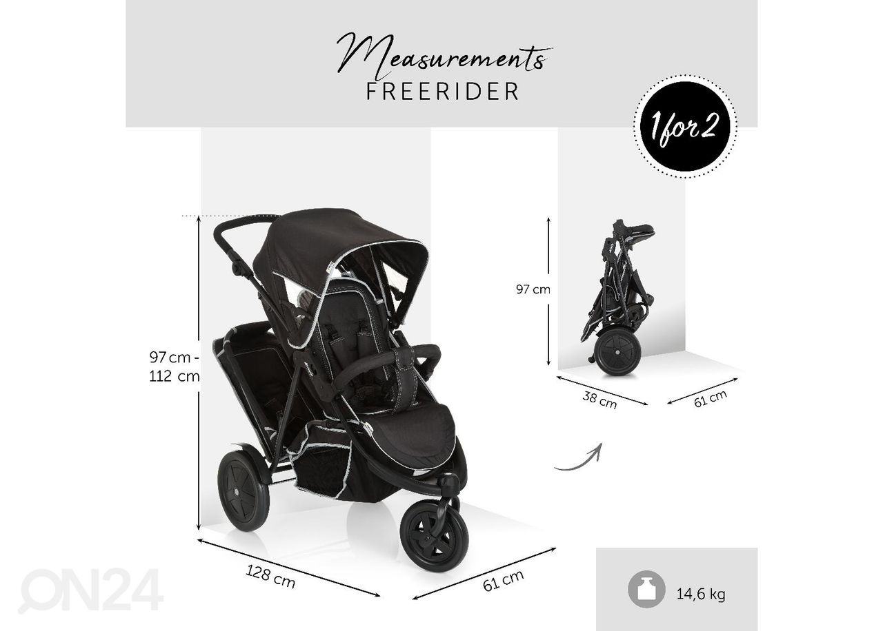 Sisarusrattaat Hauck Essential Freerider SH12 musta kuvasuurennos