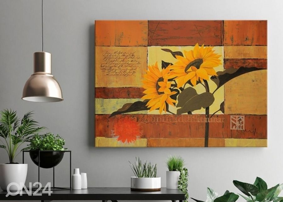 Taulu Painted sunflowers 3D 98x68 cm kuvasuurennos