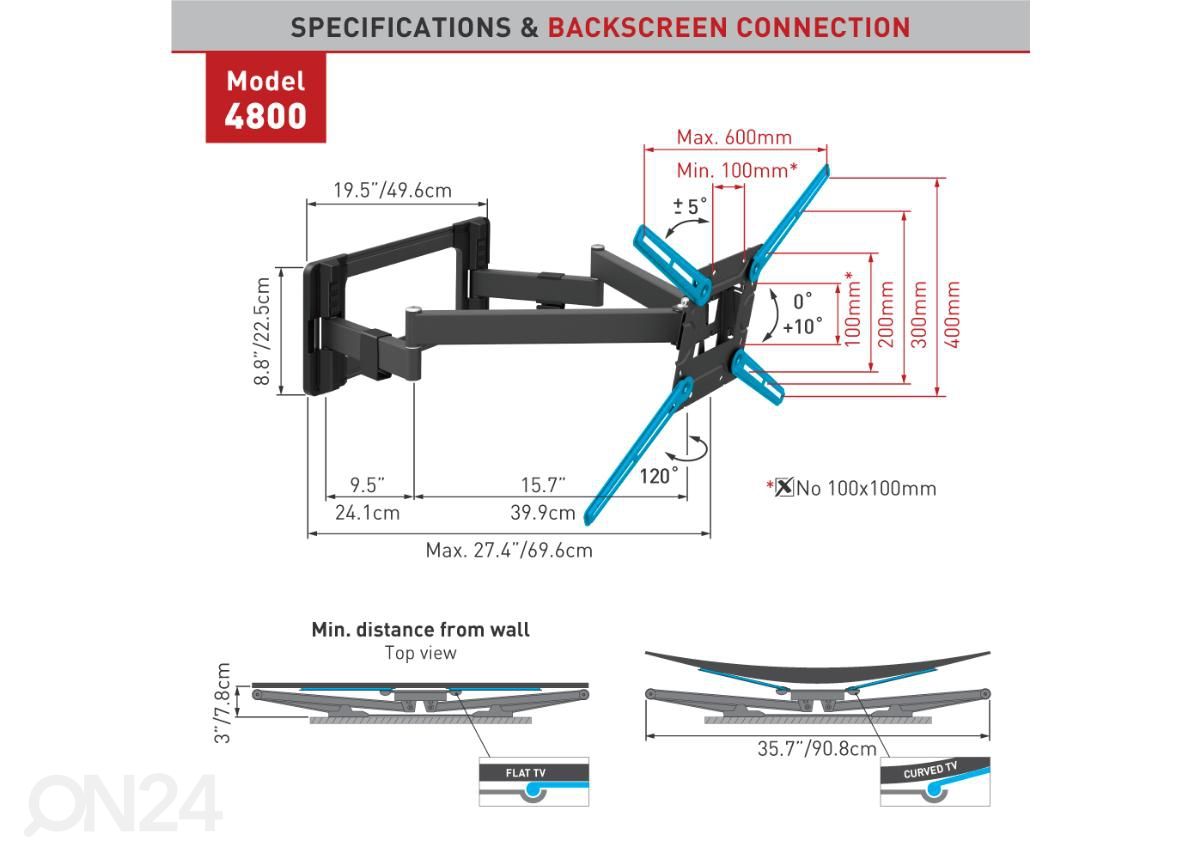 Television seinäteline Barkan 4800.B 32"- 90" kuvasuurennos
