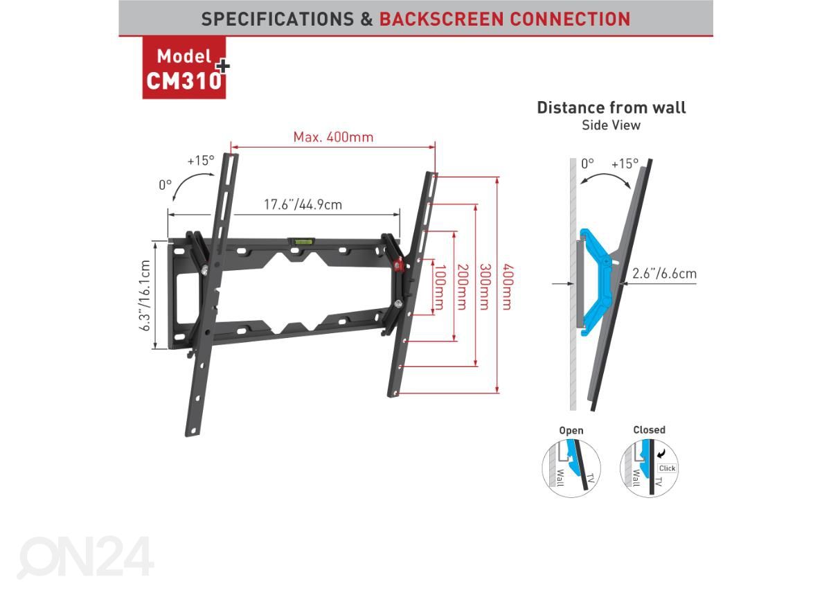 Television seinäteline Barkan CM310.B 29"- 65" kuvasuurennos