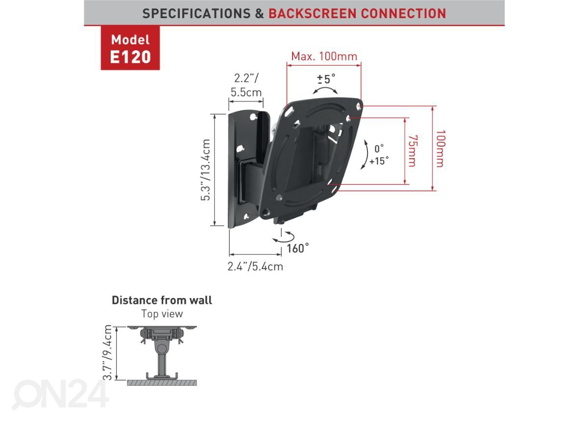 Television seinäteline Barkan E120.B 13"- 29" kuvasuurennos
