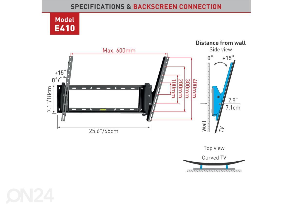 Television seinäteline Barkan E410.B 32"- 90" kuvasuurennos