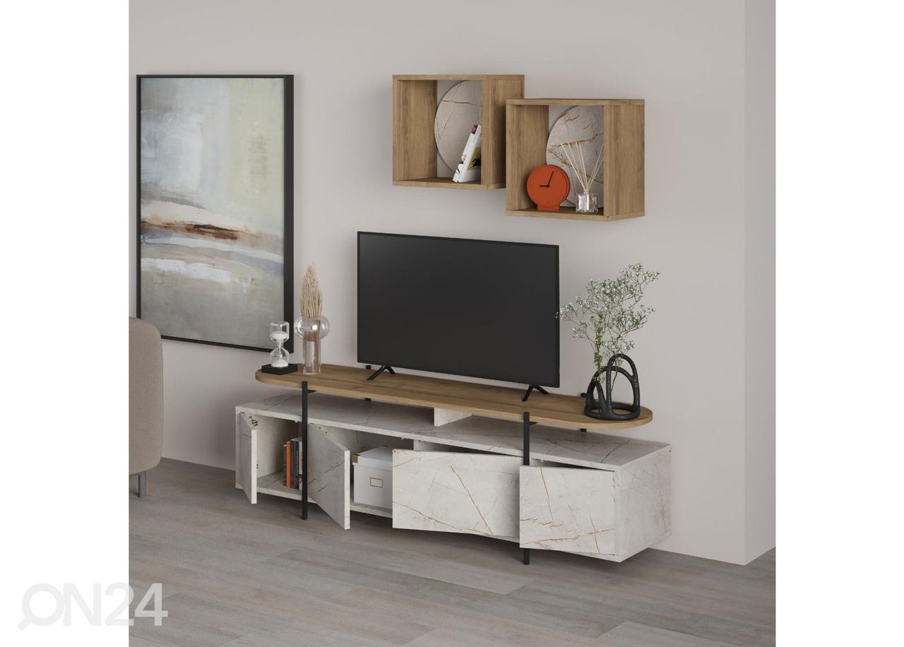 TV-taso + 2 seinähyllyä kuvasuurennos