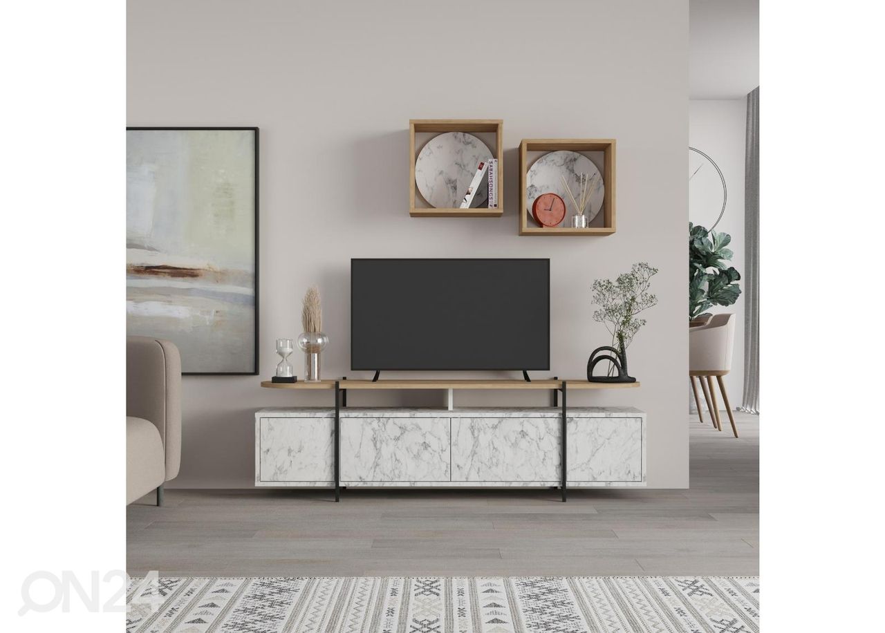 TV-taso + 2 seinähyllyä kuvasuurennos