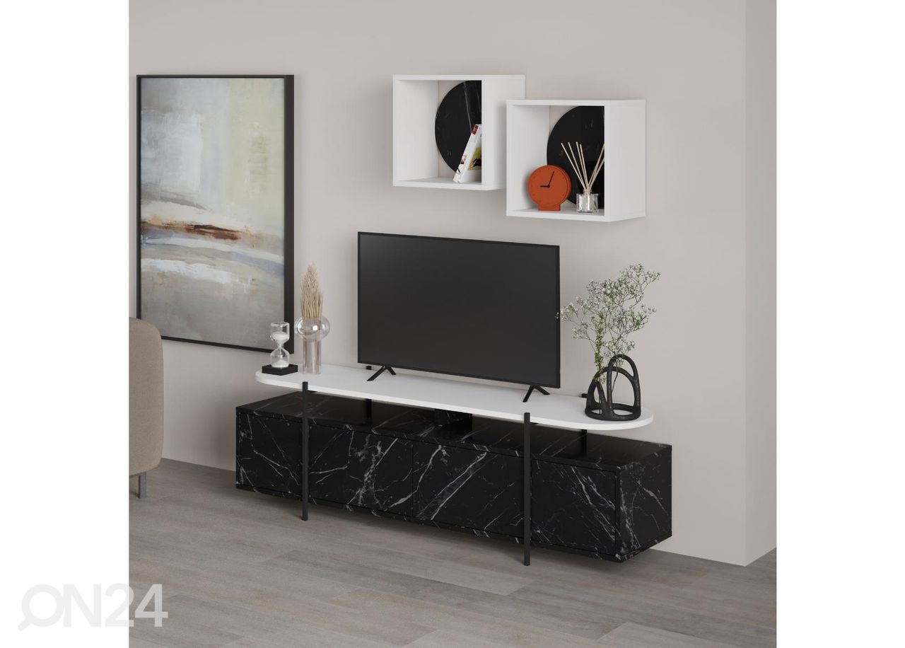 TV-taso + 2 seinähyllyä kuvasuurennos