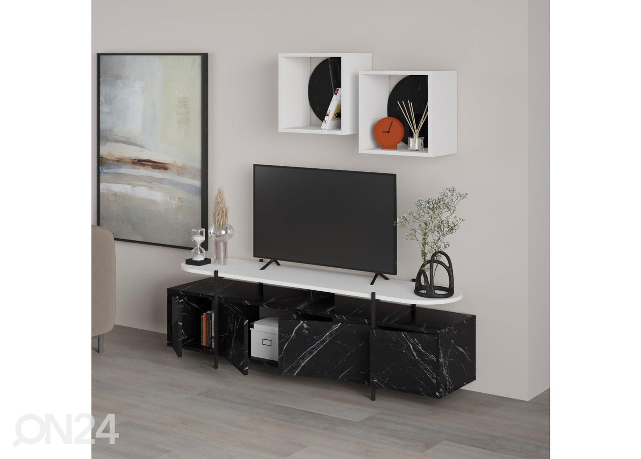 TV-taso + 2 seinähyllyä kuvasuurennos
