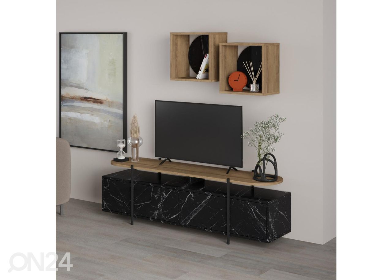 TV-taso + 2 seinähyllyä kuvasuurennos