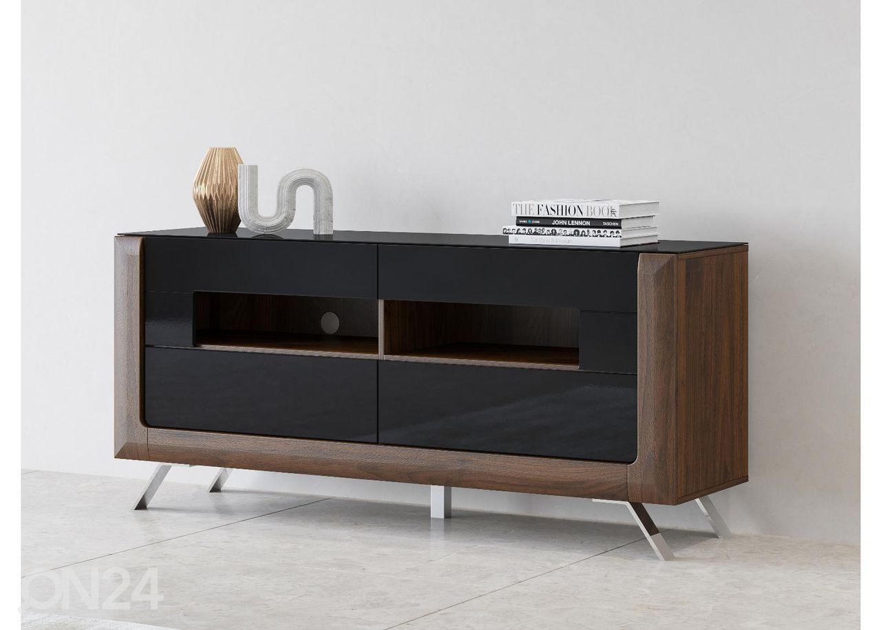 TV-taso Cassandra 161 cm, pähkinä/kiiltävä musta kuvasuurennos