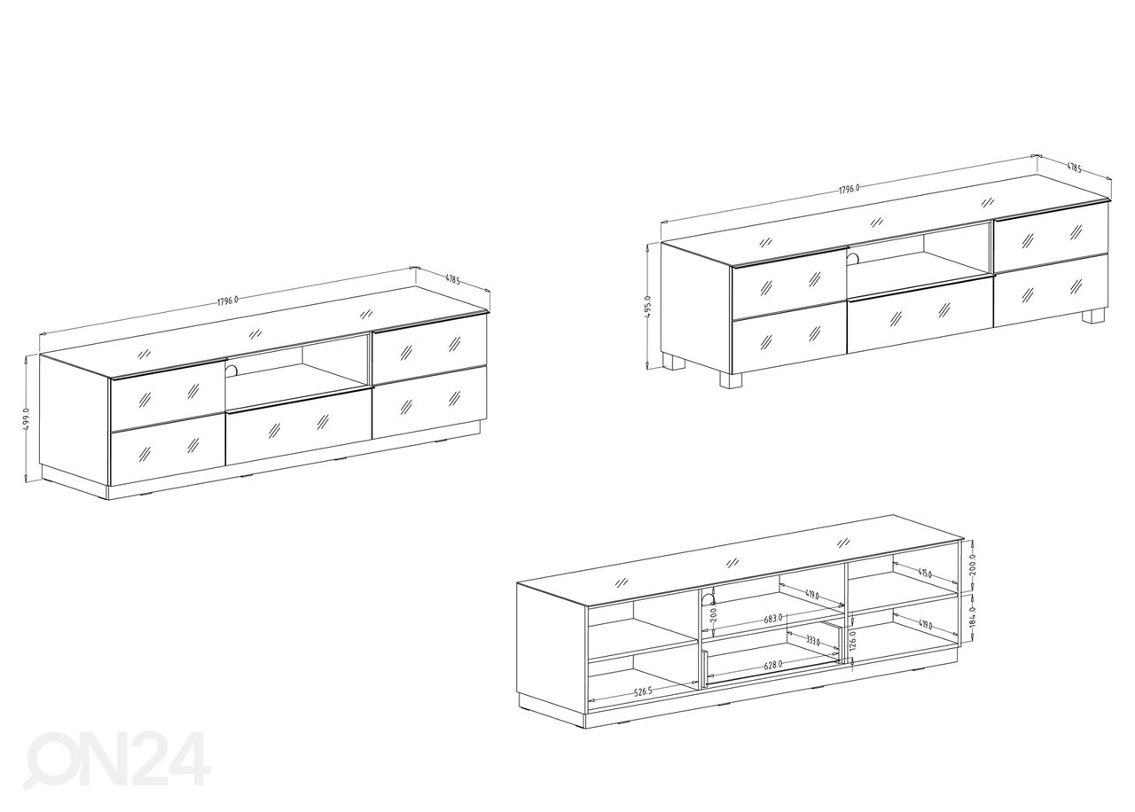 TV-taso, harmaa 180 cm kuvasuurennos