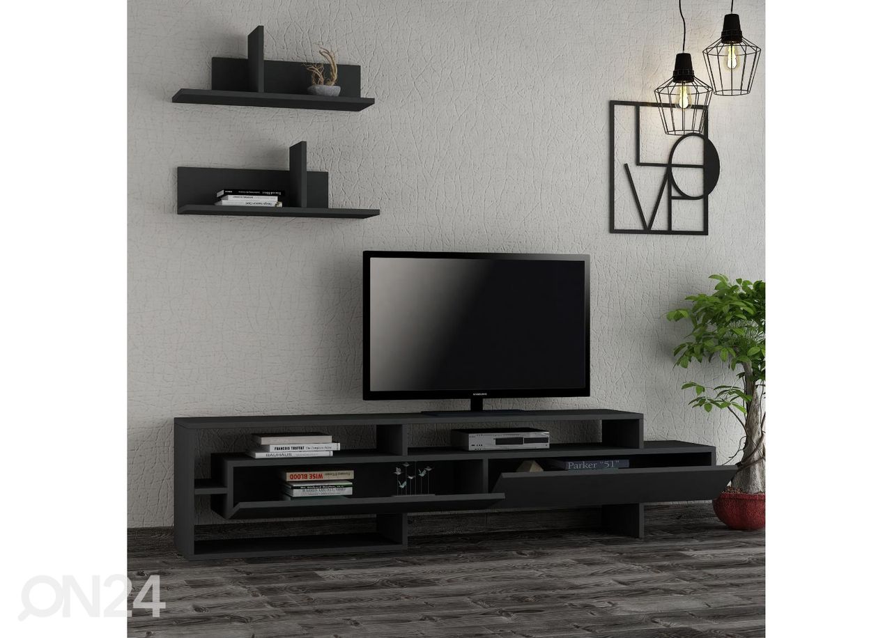 TV-taso + seinähyllyt kuvasuurennos