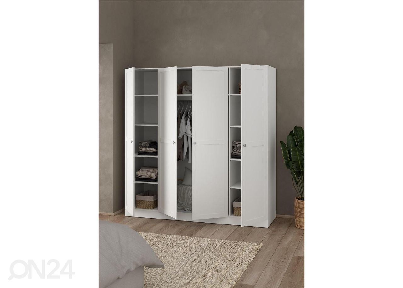 Vaatekaappi Billund 4, 195 cm valkoinen kuvasuurennos
