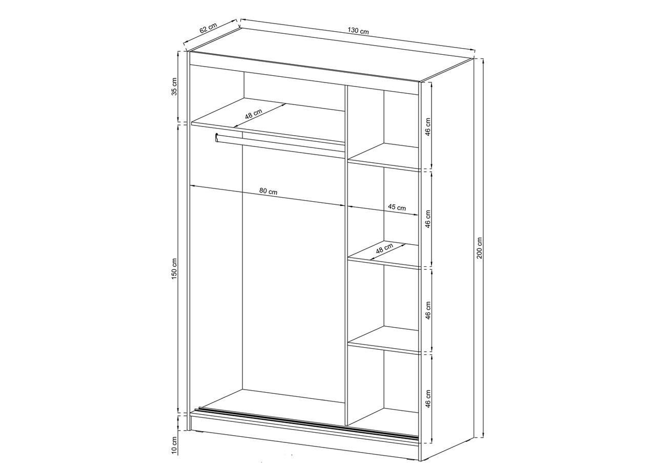 Vaatekaappi liukuovilla 130 cm kuvasuurennos