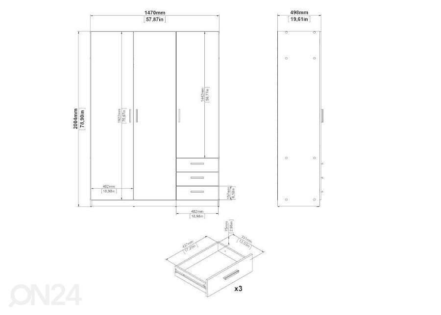 Vaatekaappi Sprint 147 cm kuvasuurennos