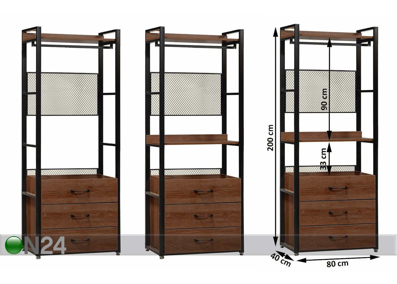 Vaatekaappijärjestelmä (2 hyllyä + 2 tankoa + laatikosto) 80x200 cm kuvasuurennos