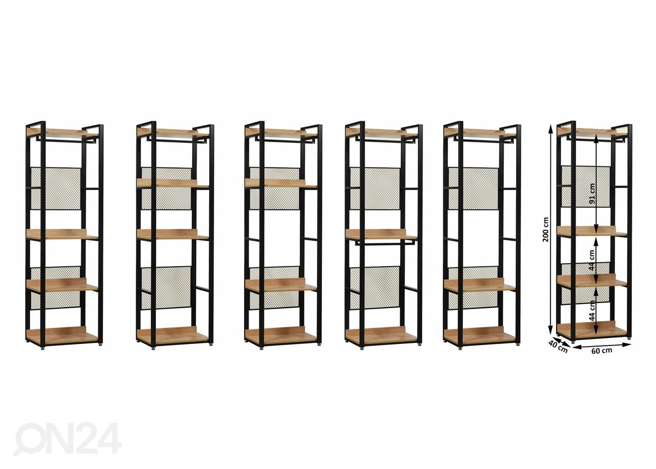 Vaatekaappijärjestelmä (4 hyllyä + 2 tankoa) 60x200 cm kuvasuurennos
