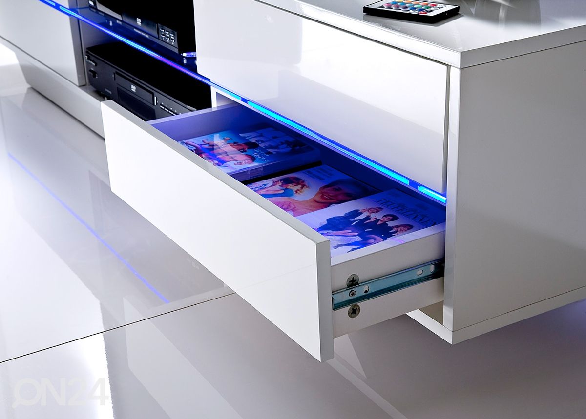 Valkoinen TV-taso BLUES LED-valaistuksella kuvasuurennos