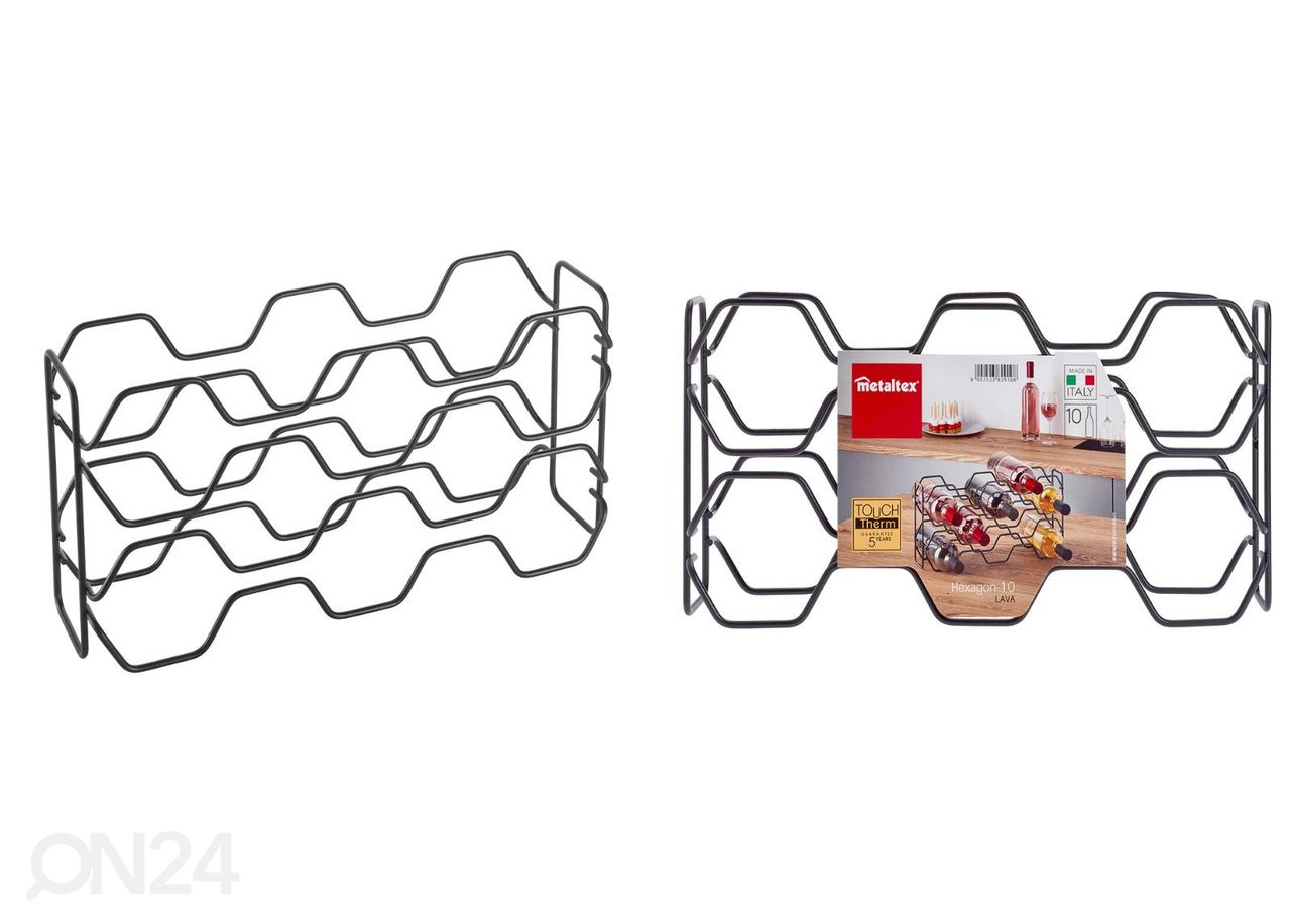 Viinipulloteline 10:lle viinipullolle Hexagon, 43x12x11 cm, musta kuvasuurennos