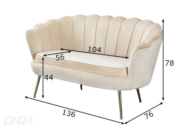 2-istuttava sohva, beige mitat
