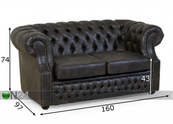 2-istuttava sohva Chesterfield mitat
