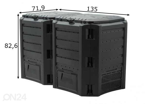 2-osainen kompostori Compo 800 l mitat