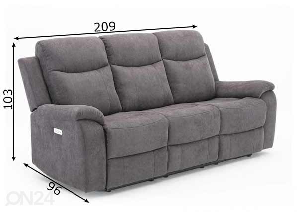 3-istuttava mekanismisohva Milo Recliner mitat
