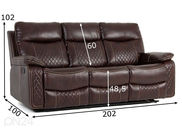 3-istuttava Recliner-sohva mitat