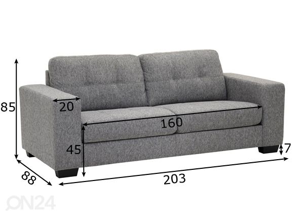 3-istuttava sohva OLIVIA mitat