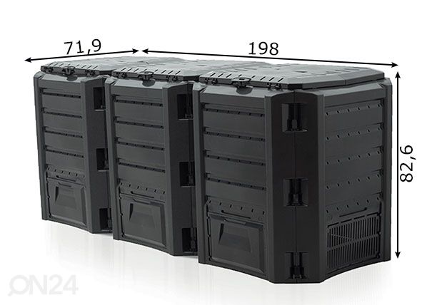3-osainen kompostori Compo 1200 L mitat