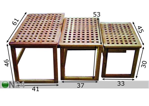 3 -osainen sarjapöytä WALNUT-3 mitat