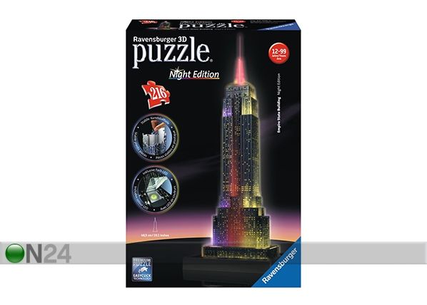 3D palapeli PIMEÄSSÄ HOHTAVA EMPIRE STATE BUILDING 216 palaa