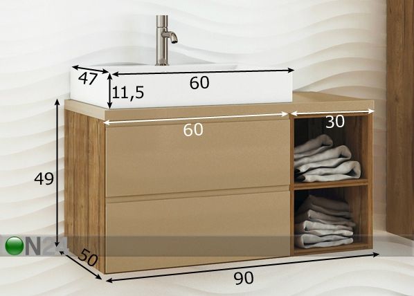 Allaskaappi ja allas 90 cm mitat