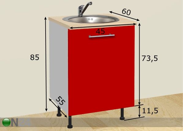 Allaskaappi ulosvedettävällä ovella 45 cm mitat