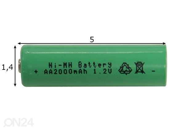 Aurinkoenergialla ladattava Ni-MH-akku AA 1,2 V (2 kpl) mitat