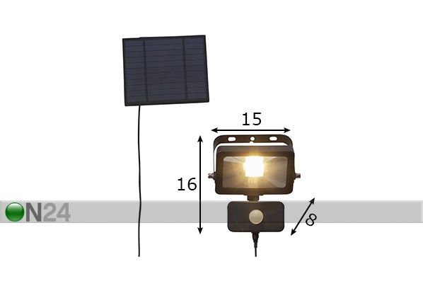 Aurinkokennovalaisin Spotlight mitat