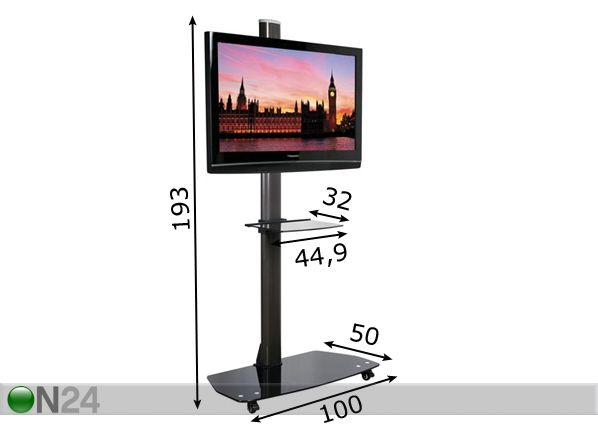 AV-pöytä B-Tech BT 8505 + lasihylly BT 7165 mitat