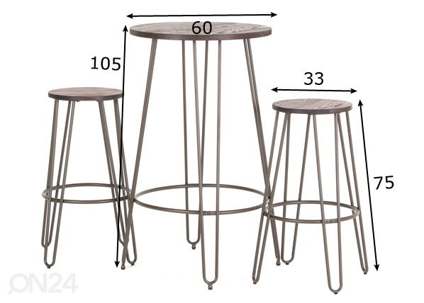 Baaripöytä + 2 baarijakkaraa mitat