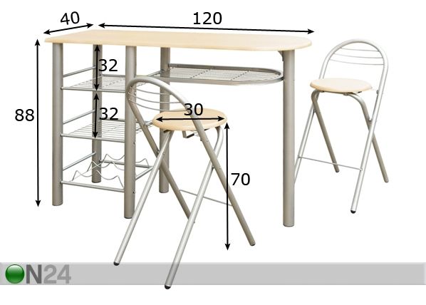 Baaripöytä AZHA+2 jakkaraa mitat