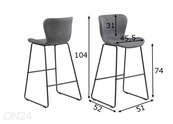 Baarituolit Batilda, 2 kpl mitat