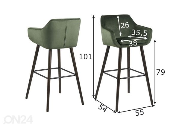Baarituolit Nora, 2 kpl mitat